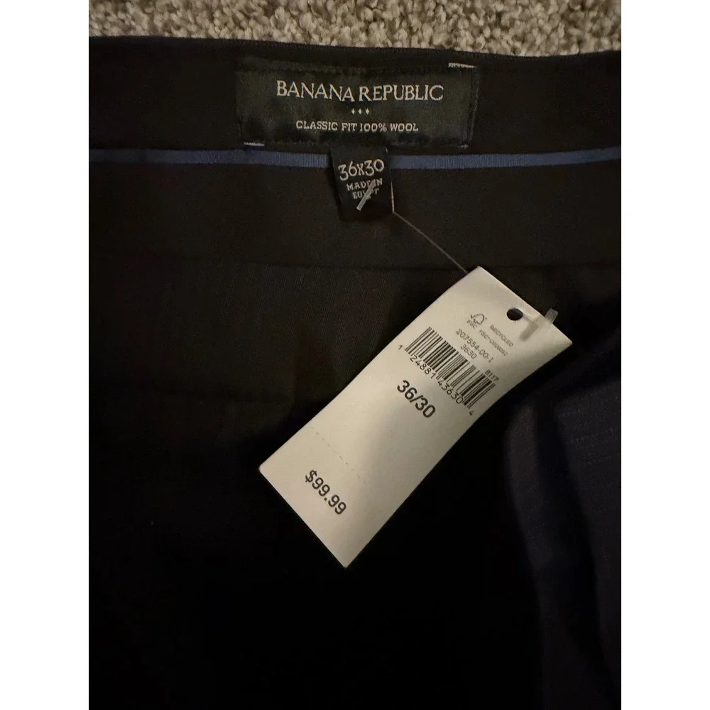 Banana Republic Mens 100% Wool Classic Fit Pinstripe‎ Dress Pants Navy 36x30 NEW
